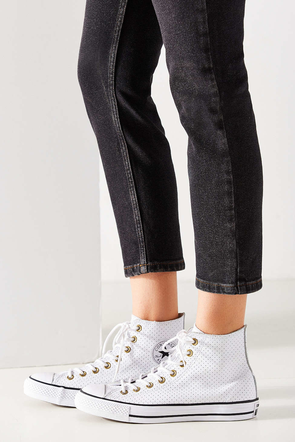 Converse Chuck Taylor Perforated Leather Sneaker in White - Lyst