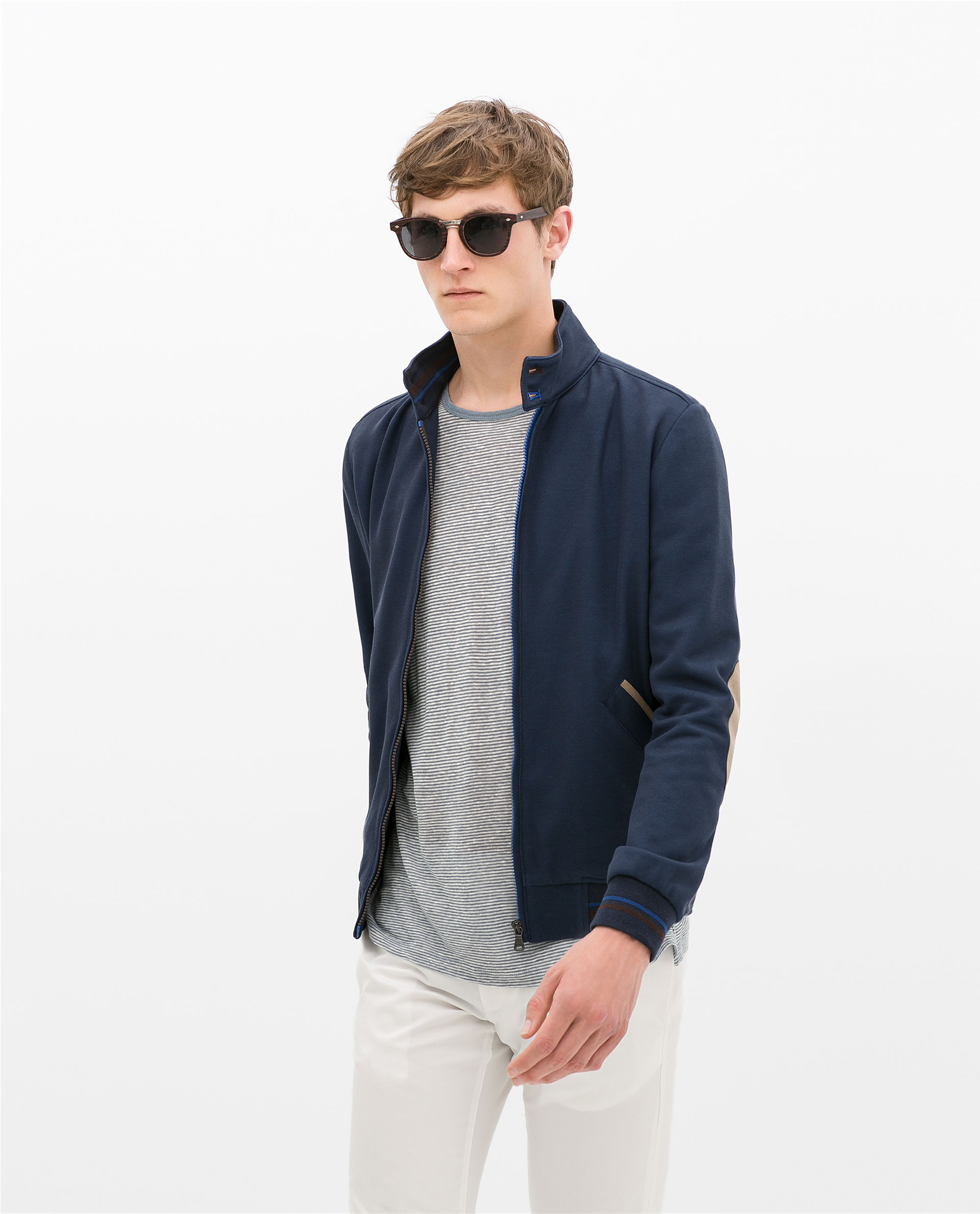  Zara  Pique Jacket  With Contrast Piping in Blue for Men Lyst