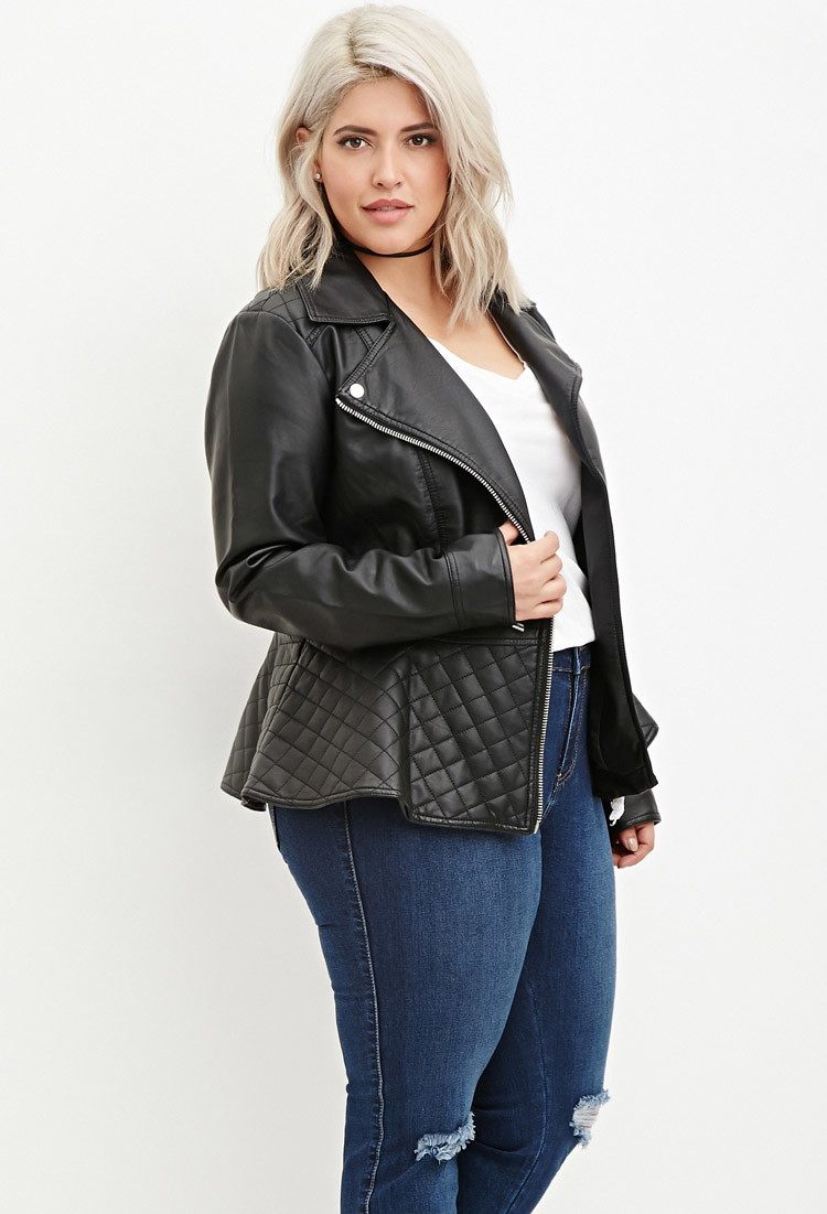 Forever 21 Plus Size Quilted Peplum Moto Jacket You've Been Added To The  Waitlist in Black | Lyst