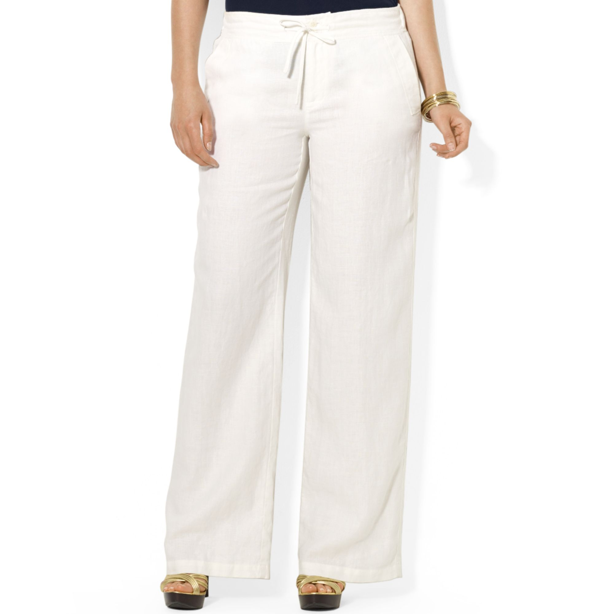 Lauren by Ralph Lauren Plus Size Wideleg Linen Pants in White - Lyst