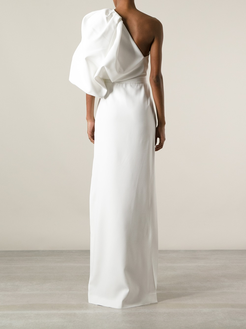 Saint Laurent Puff Sleeve One Shoulder Dress in White