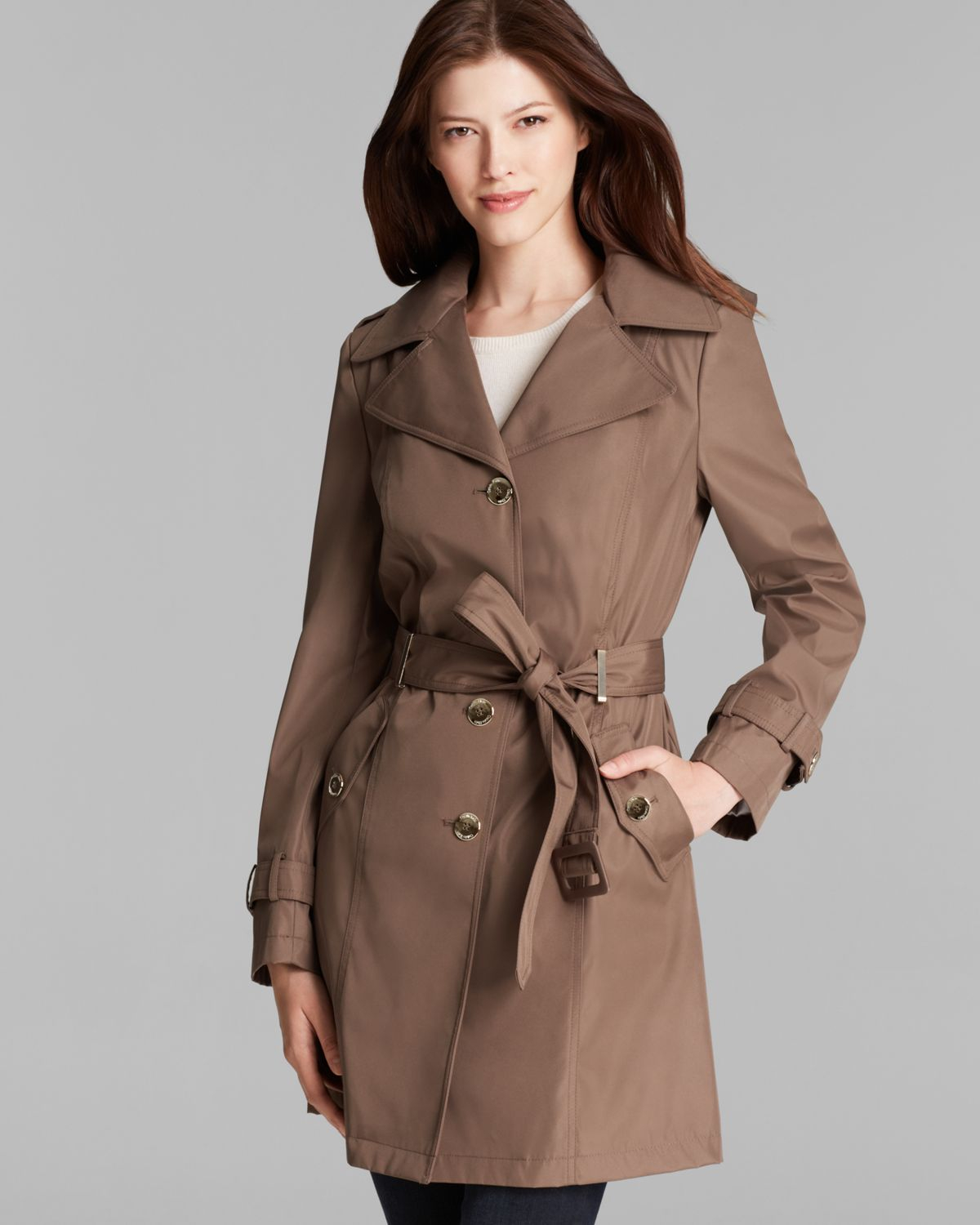 Calvin Klein Trench Coat - Hooded Belted in Brown - Lyst