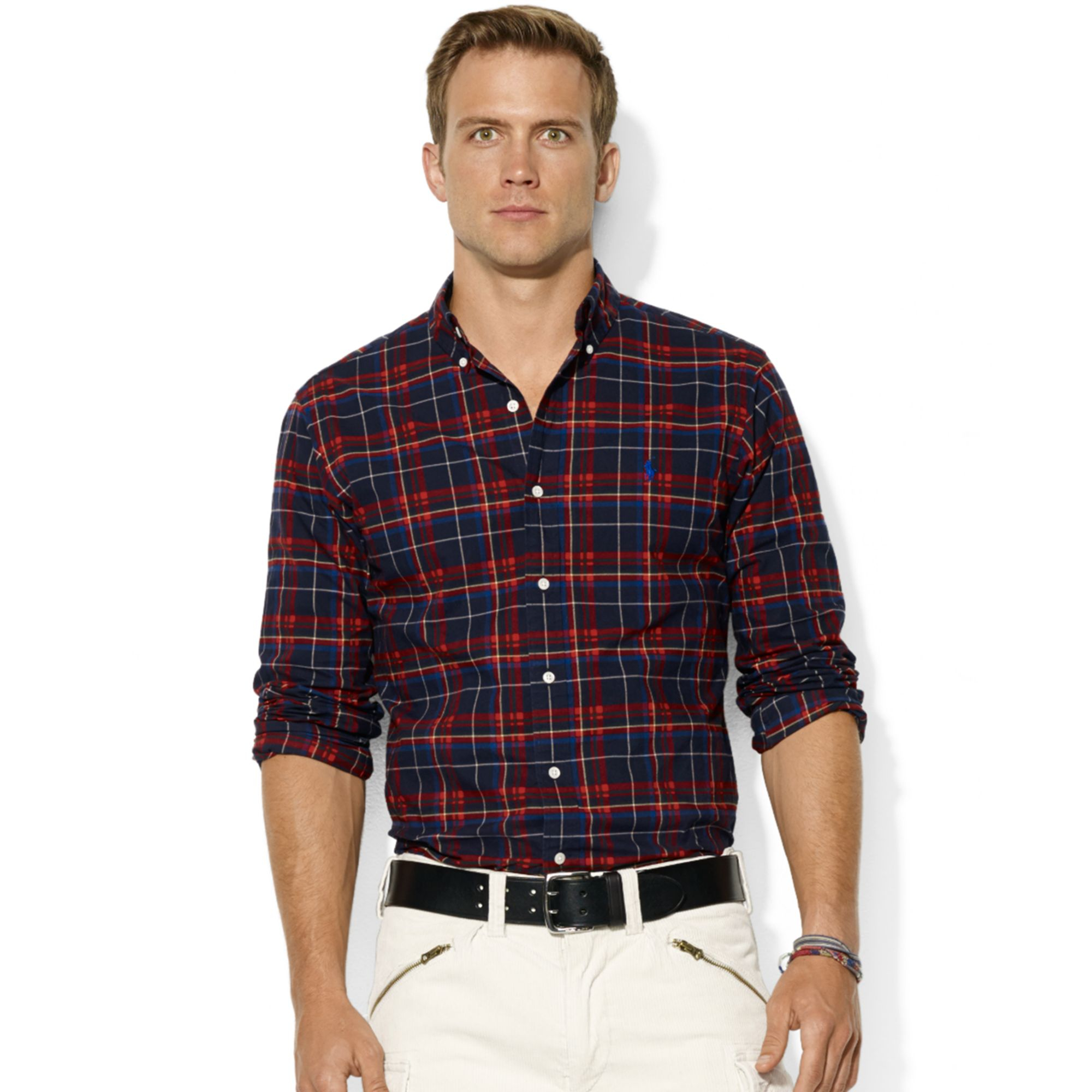Ralph Lauren Long Sleeve Classic Fit Plaid Brushed Oxford Shirt in 