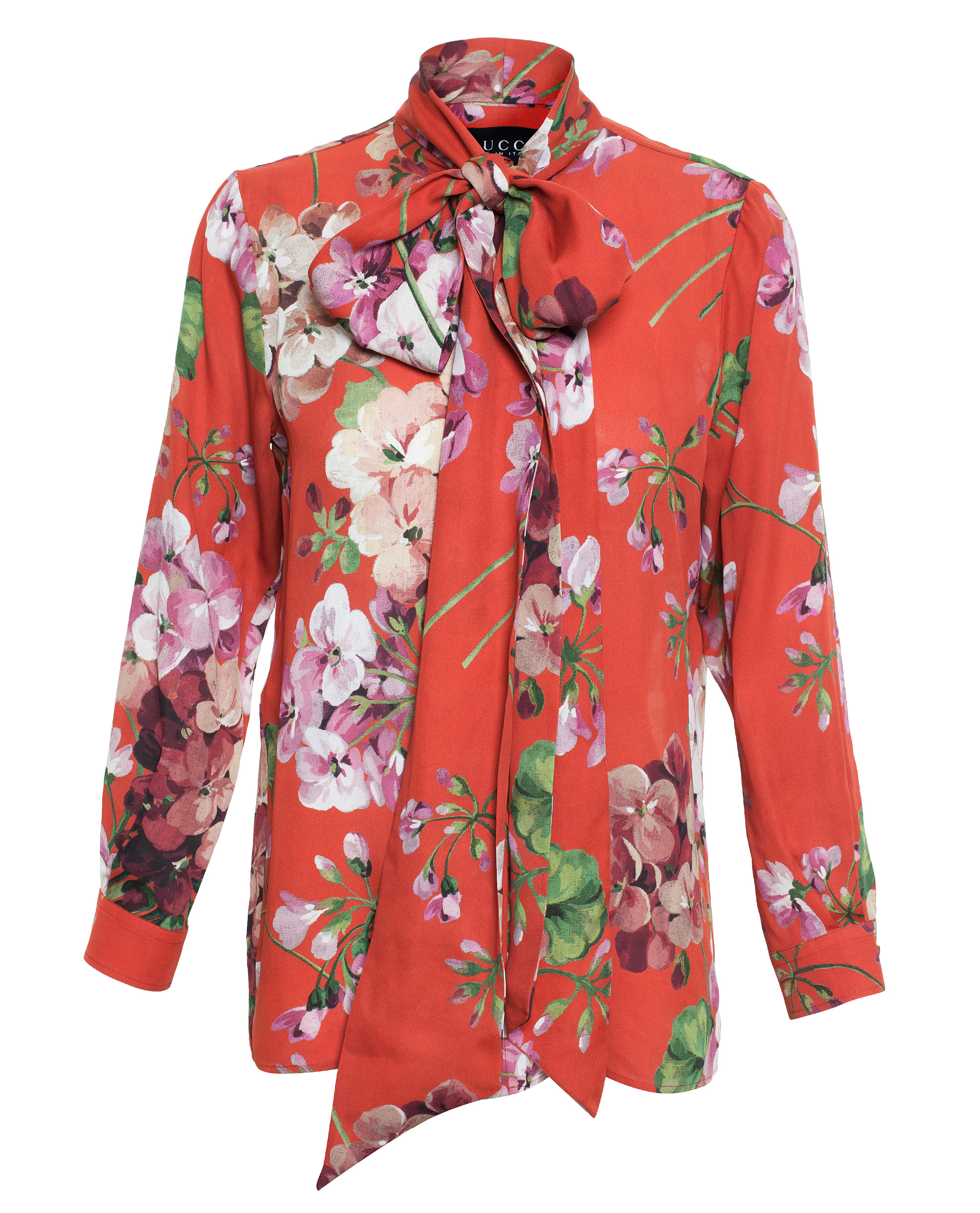 Gucci Floral Print Silk Blouse in Black - Lyst
