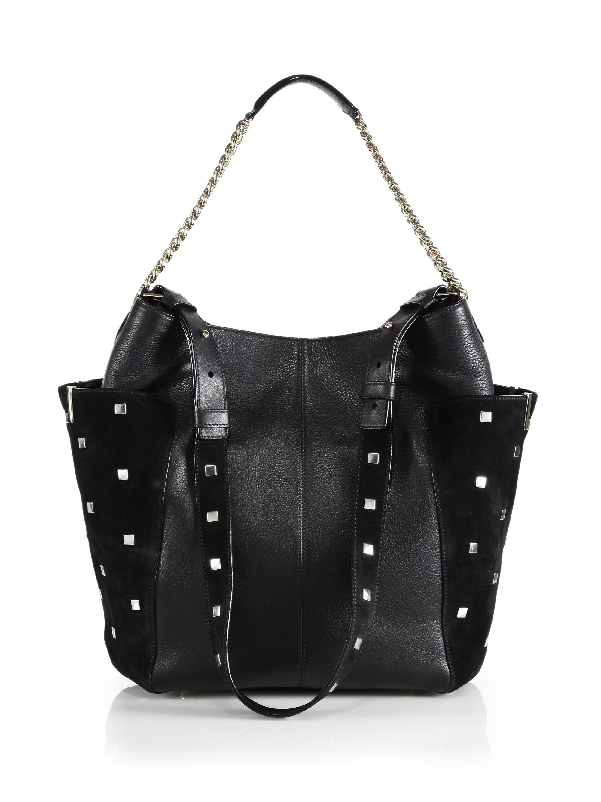 Jimmy choo Anna Studded Leather & Suede Shoulder Bag in Black | Lyst