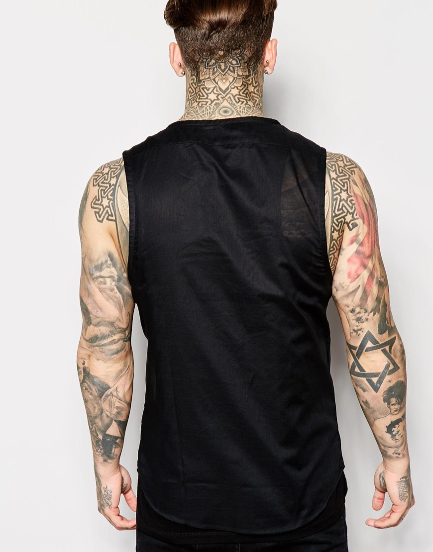 Lyst Asos Sleeveless Shirt In Sheer Lightweight Fabric in Black for Men