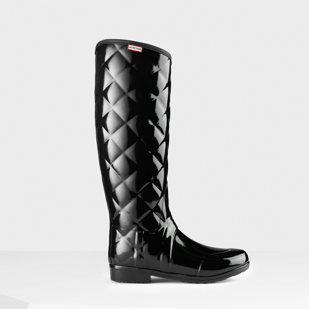 HUNTER Rubber Regent Savoy Quilted Wellington Boots in Black | Lyst