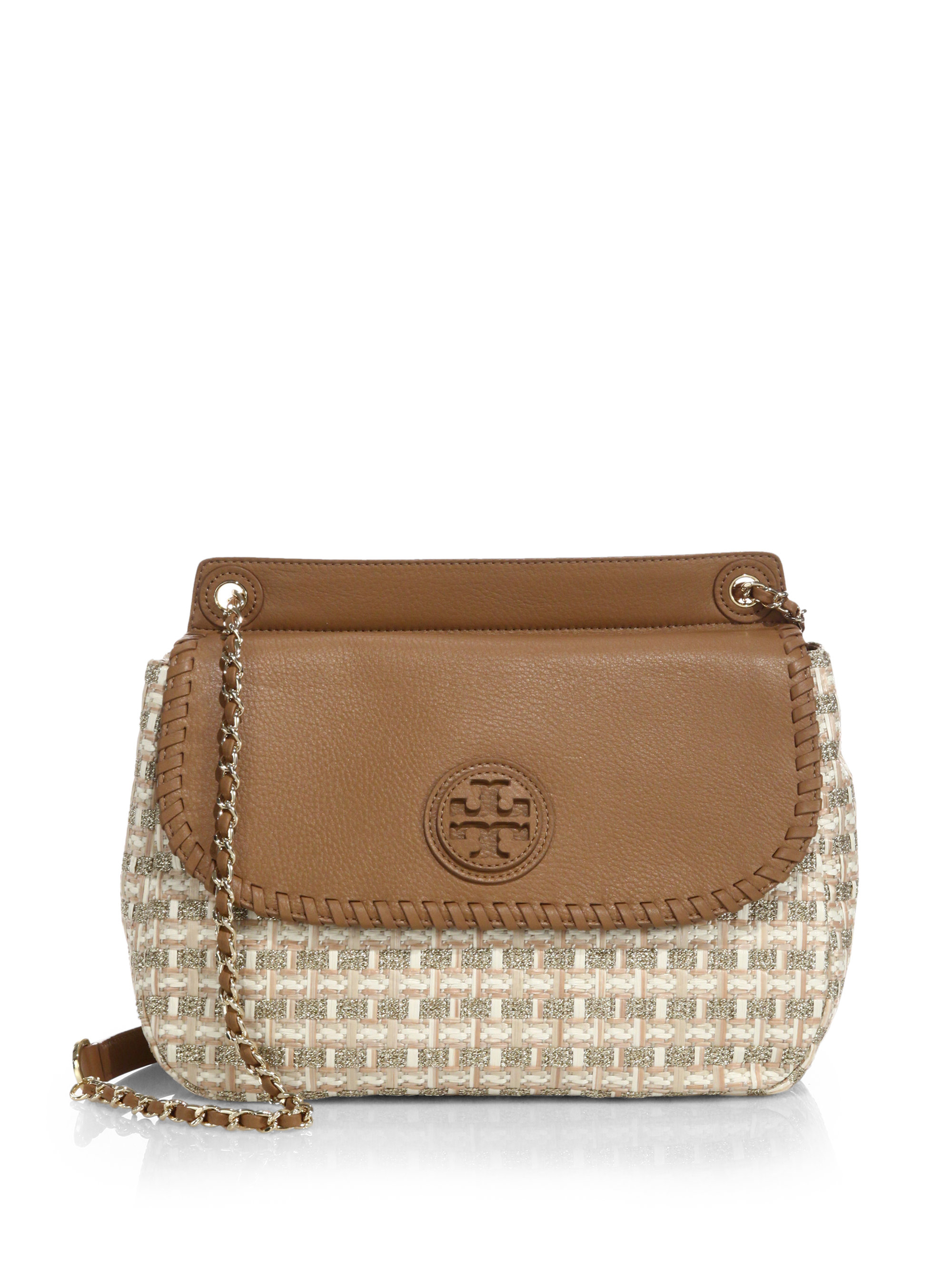 Tory Burch Marion Woven Straw Saddle Bag in Tan (Brown) - Lyst