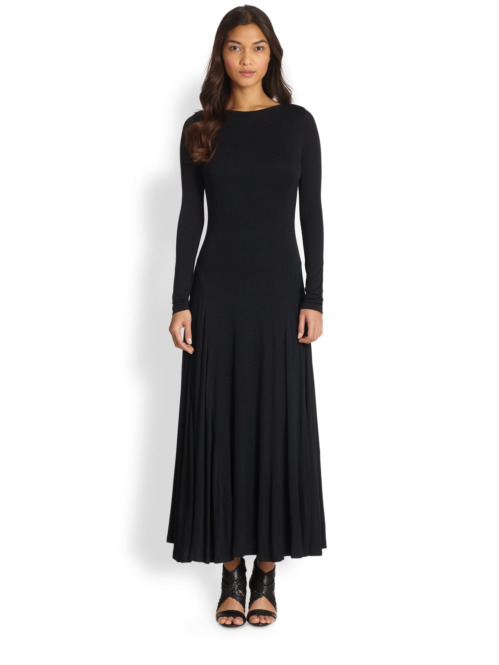 Ralph Lauren Blue Label Jersey Maxi Dress in Black - Lyst