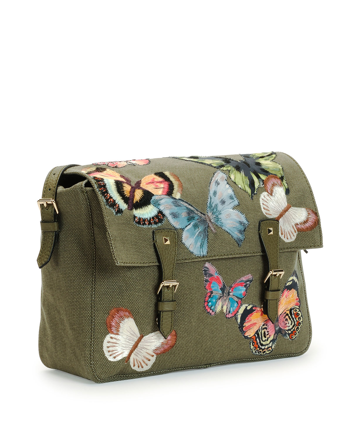 Valentino Embroidered Butterfly Camouflage Messenger Bag ...