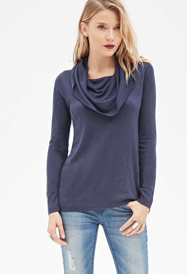 Forever 21 Cowl Neck Tunic Sweater in Blue | Lyst