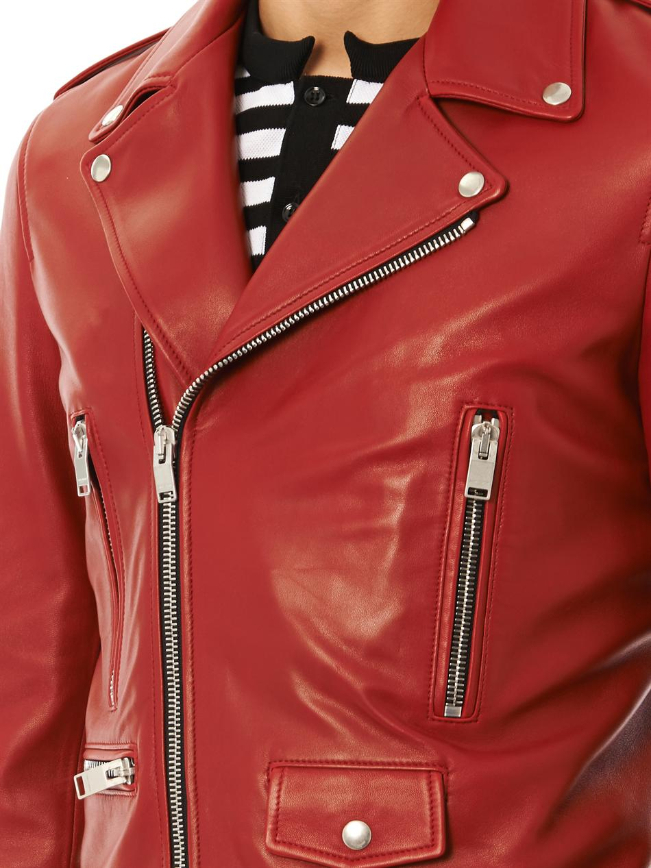 Saint Laurent Leather Motorcycle Jacket in Red for Men Lyst