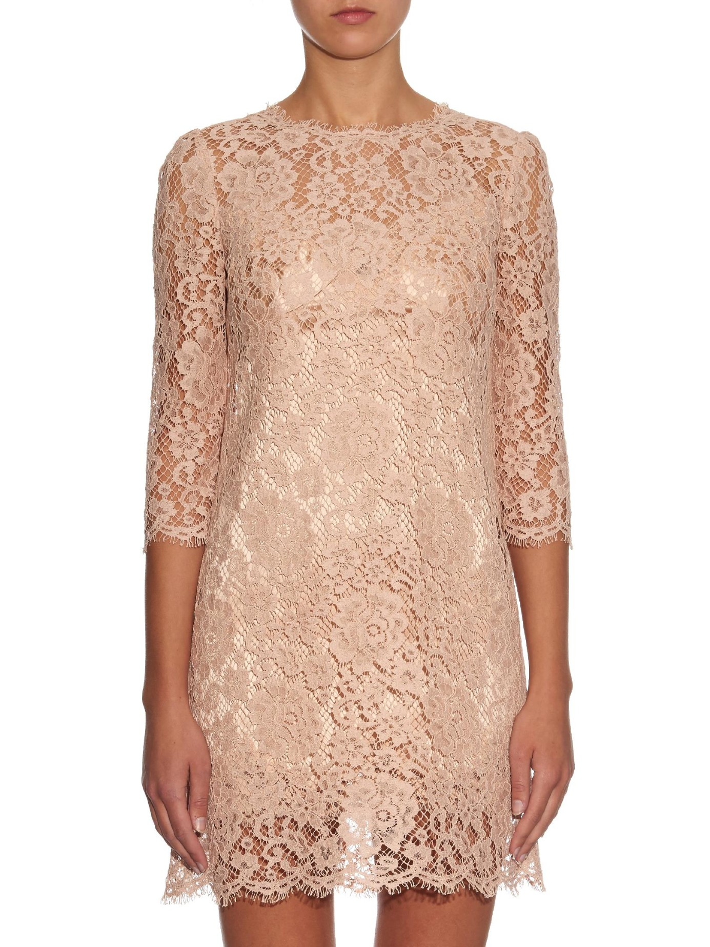 Dolce & Gabbana Long-Sleeved Floral-Lace Dress in Pink | Lyst