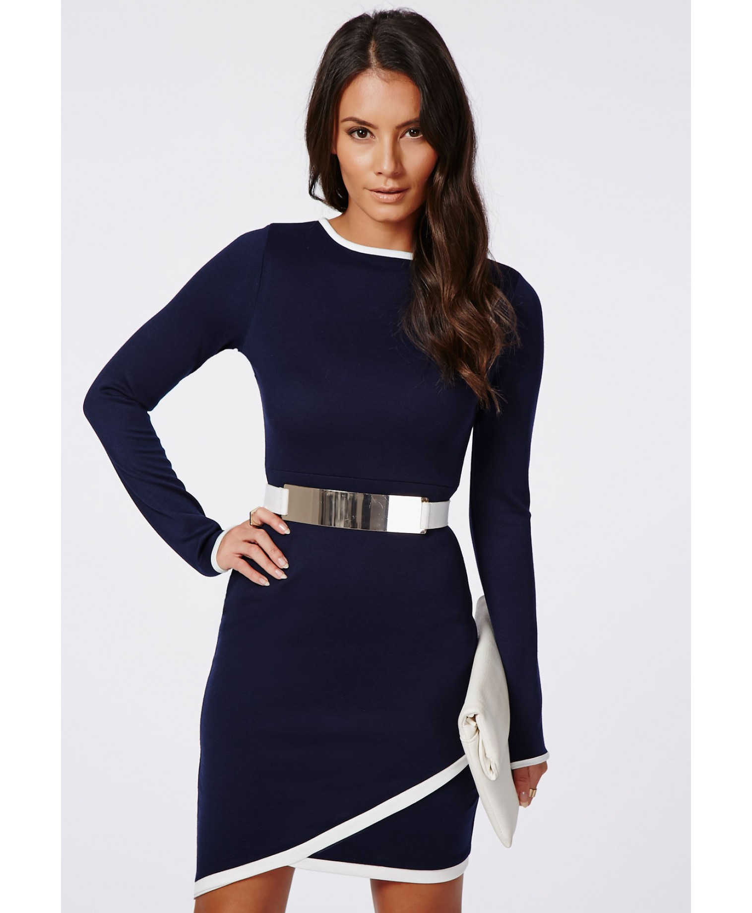 navy and white bodycon dress