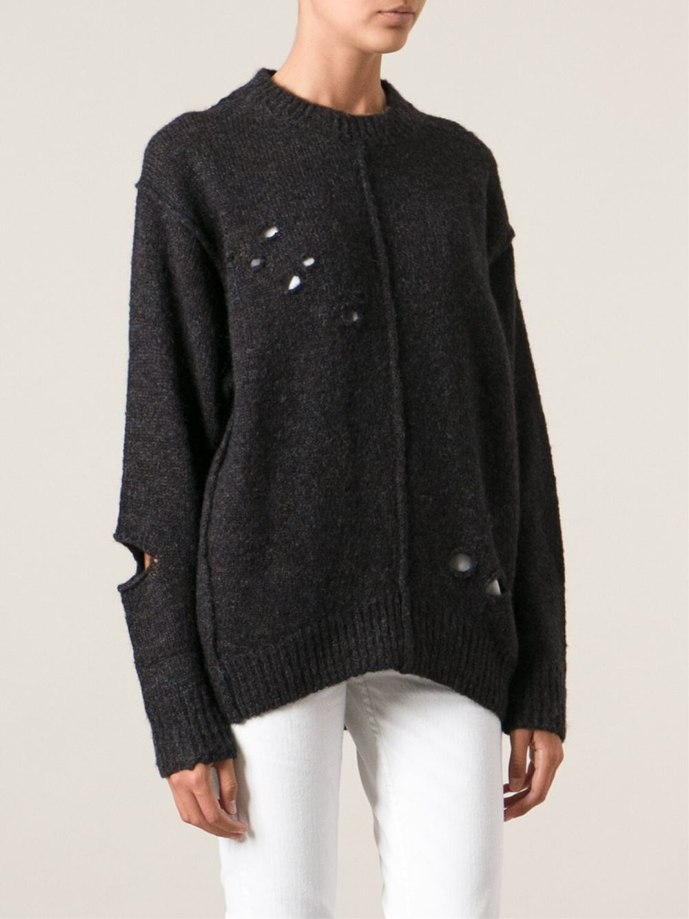 Étoile Isabel Marant Distressed Knit Sweater in Grey (Gray) - Lyst
