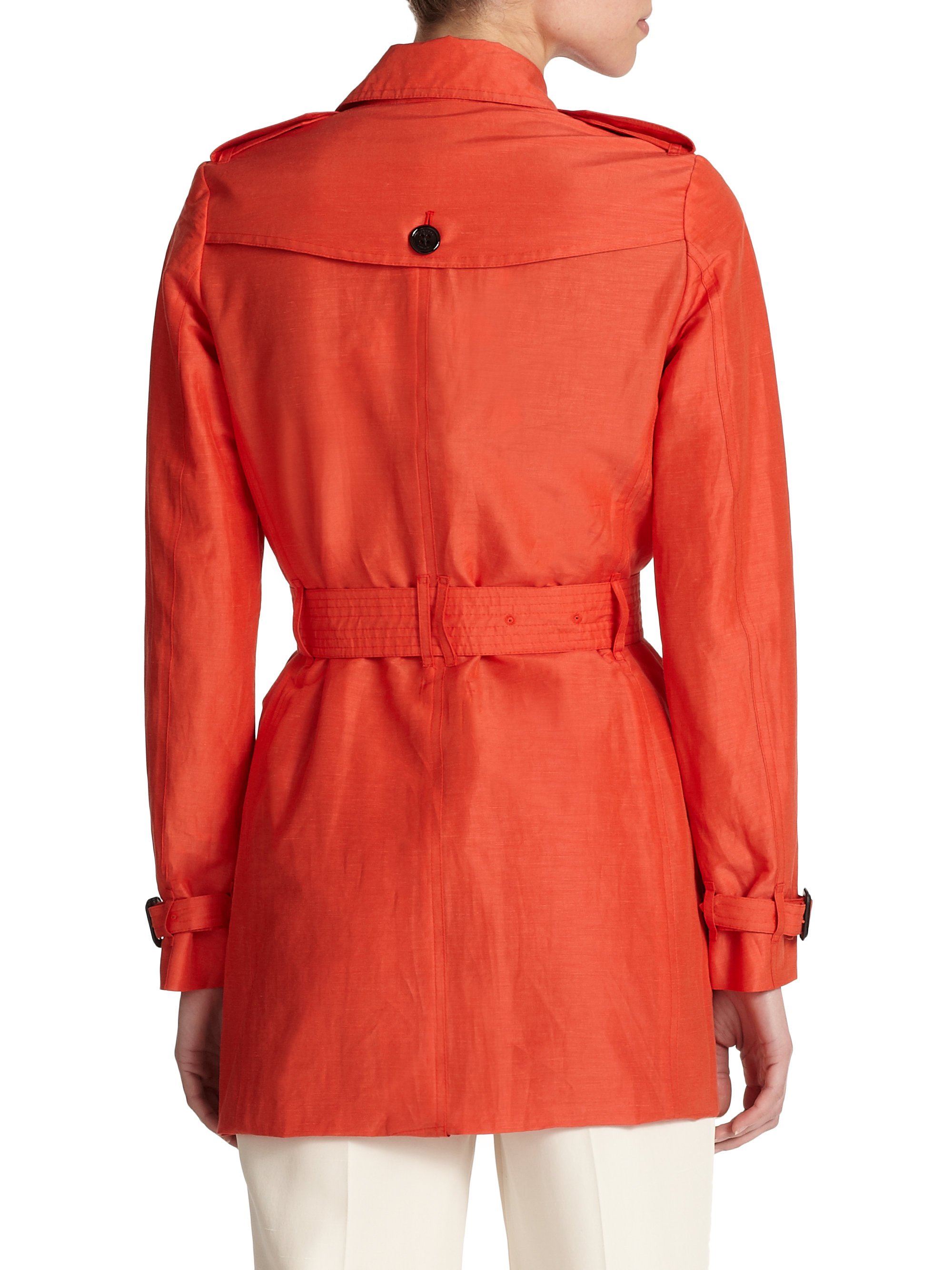 Burberry Belleval Linen Trench Coat in Orange Lyst
