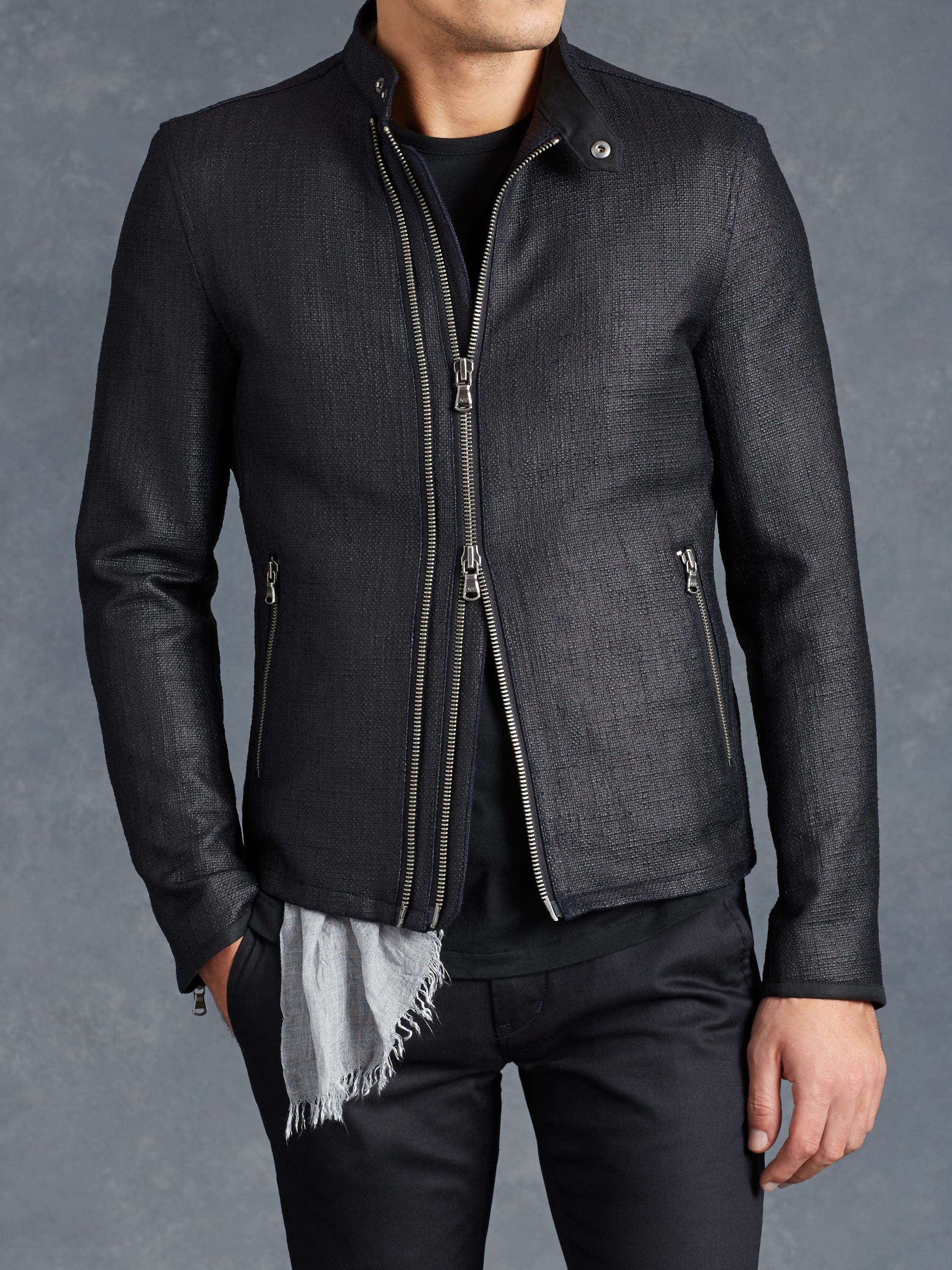 John Varvatos Cotton Moto Jacket in Black for Men | Lyst