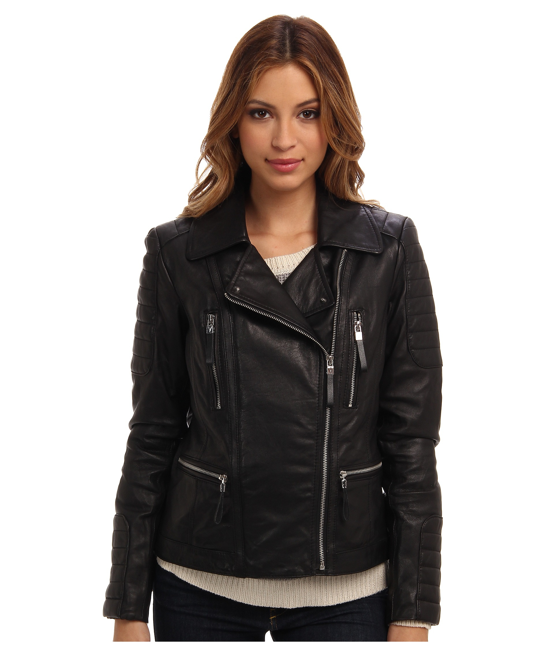 Lyst Vince Camuto Leather Moto Jacket with Quilted