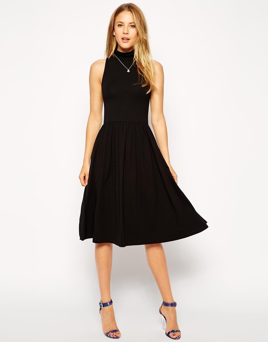 ASOS Midi Skater Dress With Polo Neck And Cut Away Arm in Black - Lyst