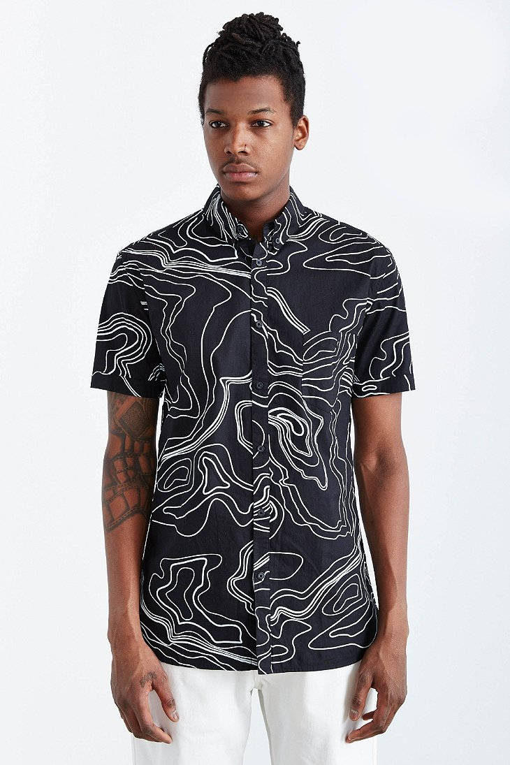 Zanerobe Seven Foot Topography Short-Sleeve Button-Down Shirt in Black for  Men | Lyst
