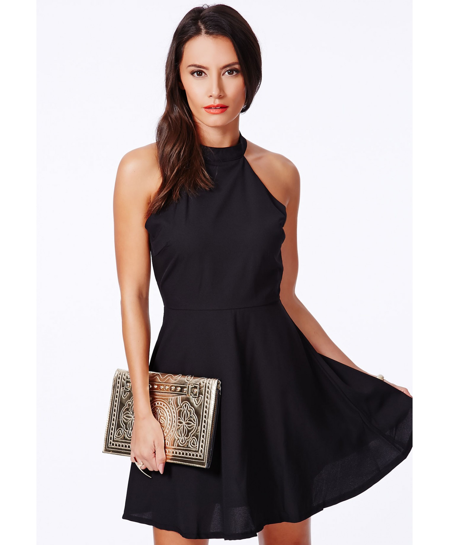 Missguided Adelia Halterneck Skater Dress In Black Lyst