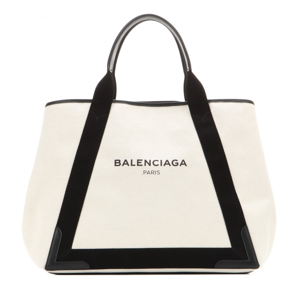 Balenciaga Cabas S Leather-Trimmed Cotton-Canvas Tote in White - Save ...