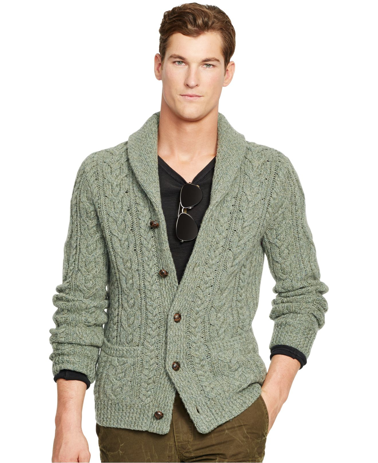 Polo ralph lauren Wool Cable-knit Cardigan in Green for Men (Sage