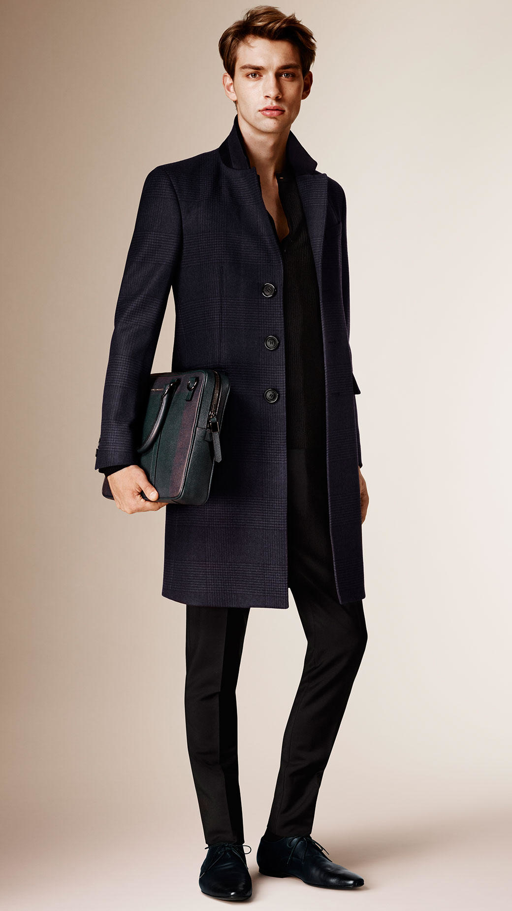 Lyst - Burberry Check Wool Cashmere Chesterfield With Velvet Topcollar ...