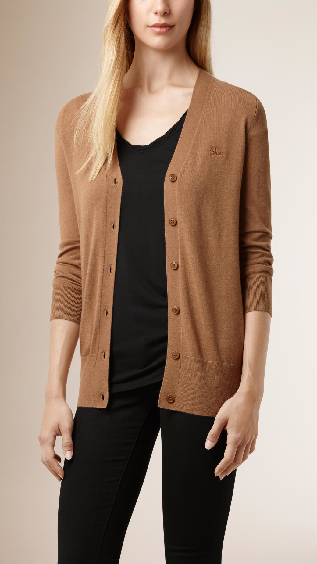 camel v neck cardigan