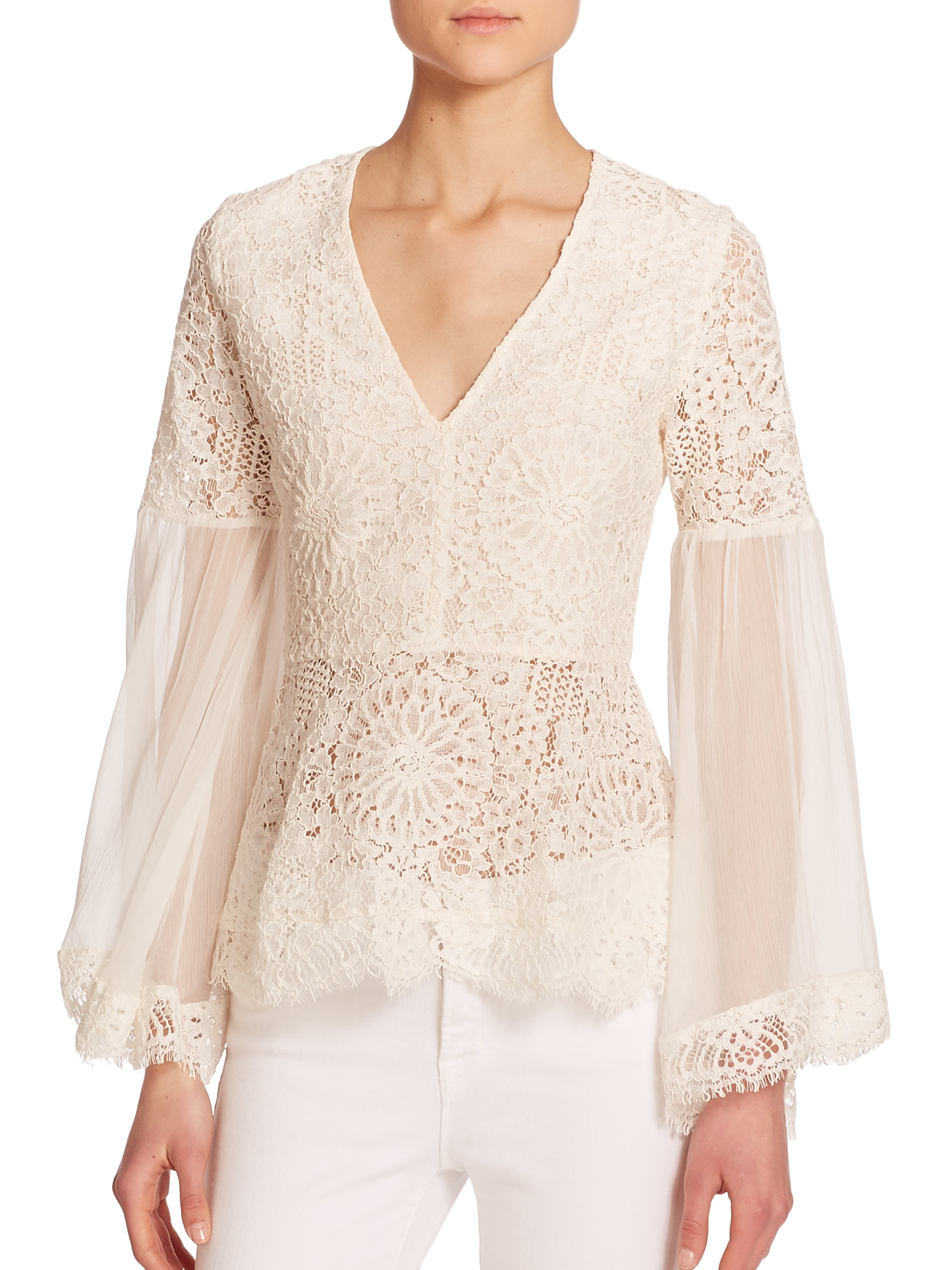 Alexis Vitor Lace Peasant Blouse in White | Lyst