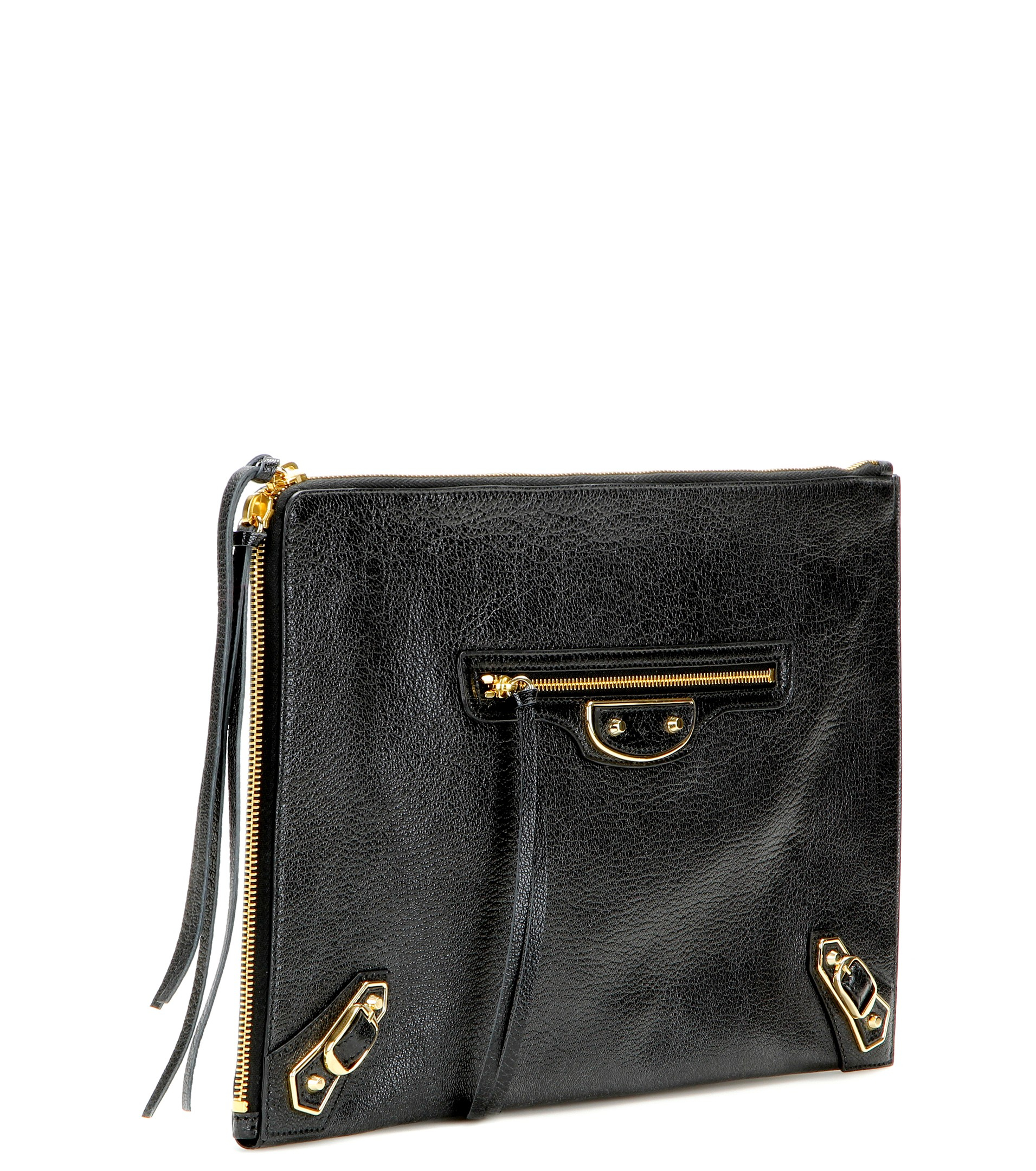 Balenciaga Classic Pouch Metallic Edge Leather Clutch in Black | Lyst