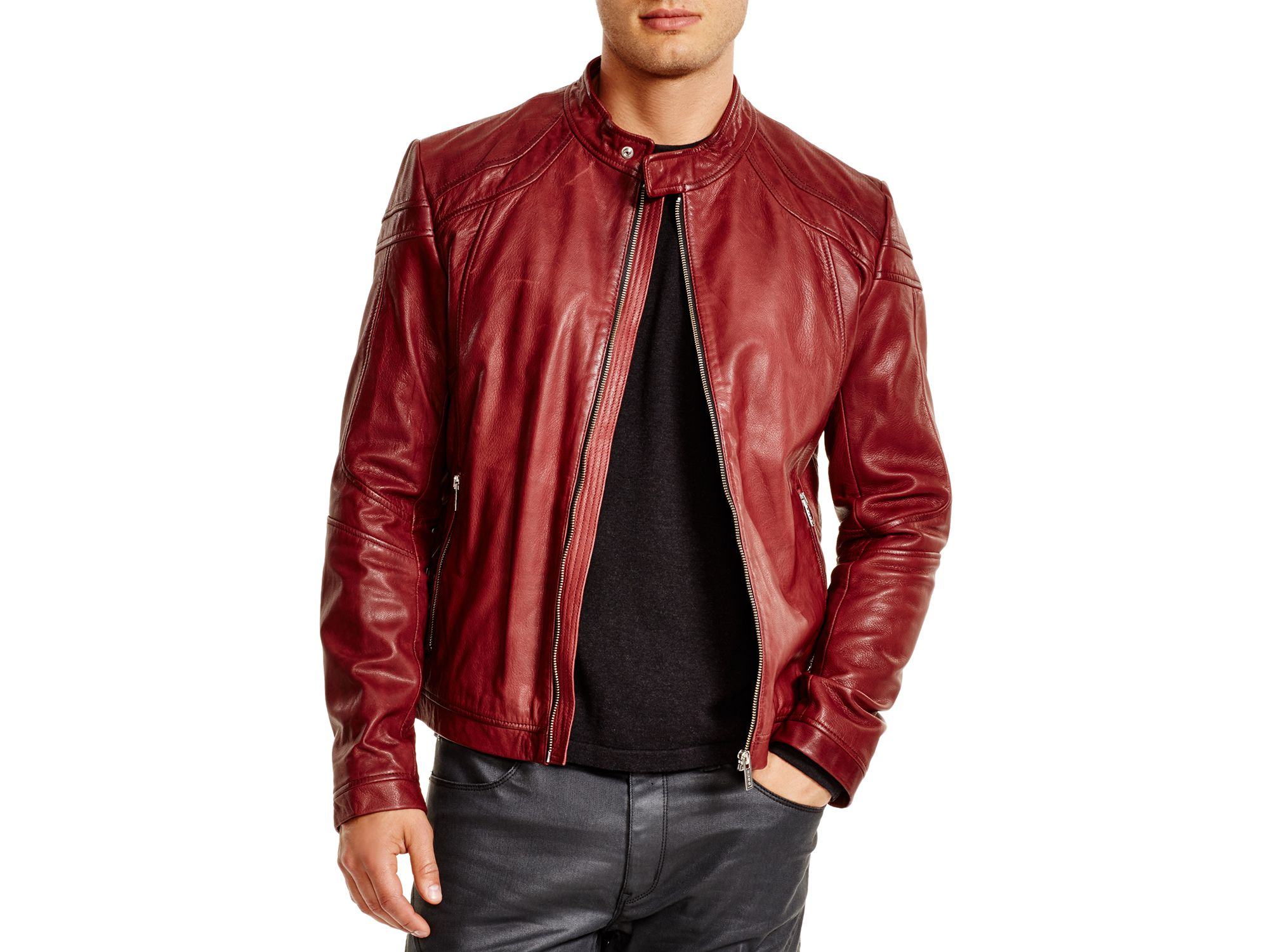 hugo boss red leather jacket