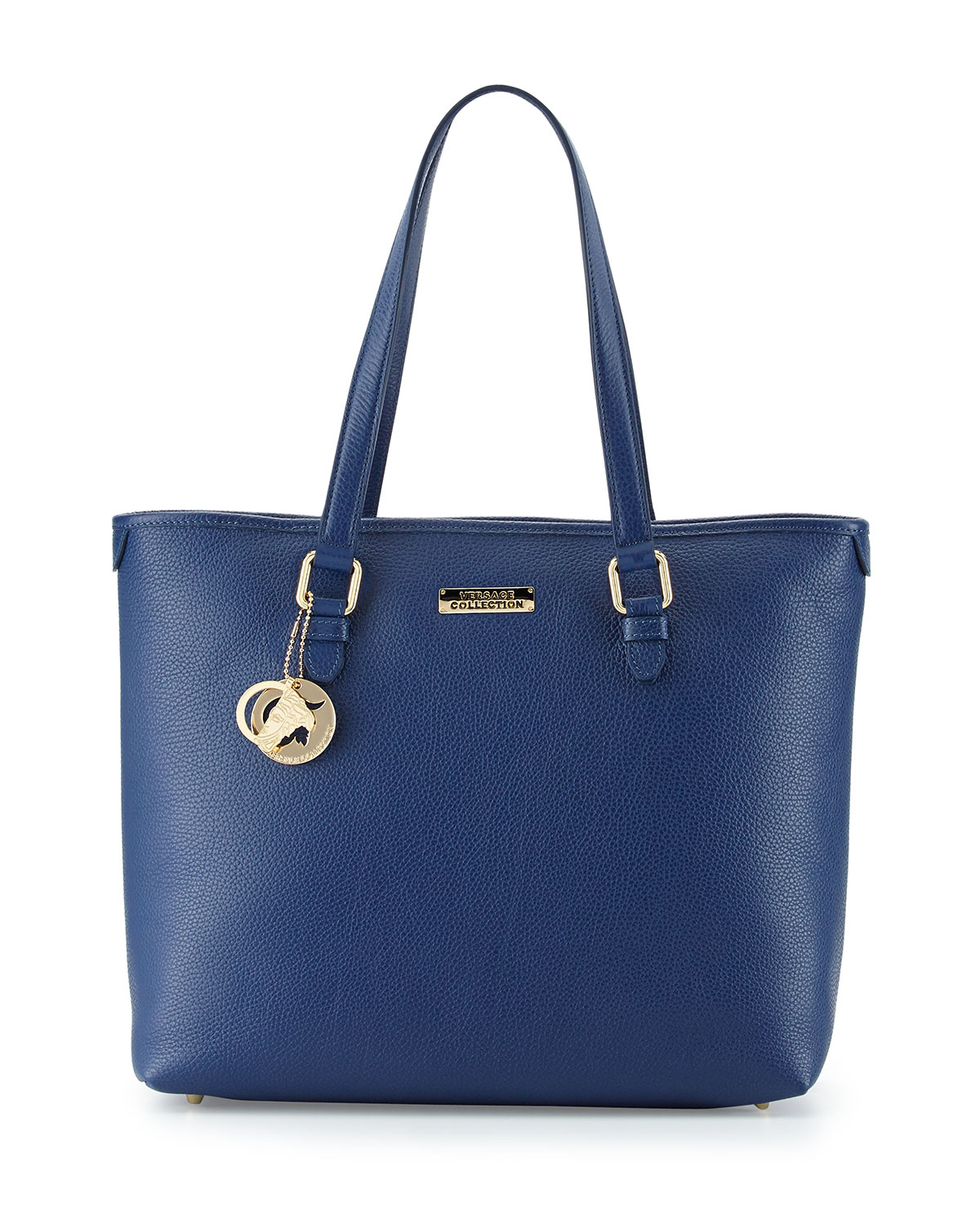 Versace Large Pebbled Leather Tote Bag in Blue | Lyst