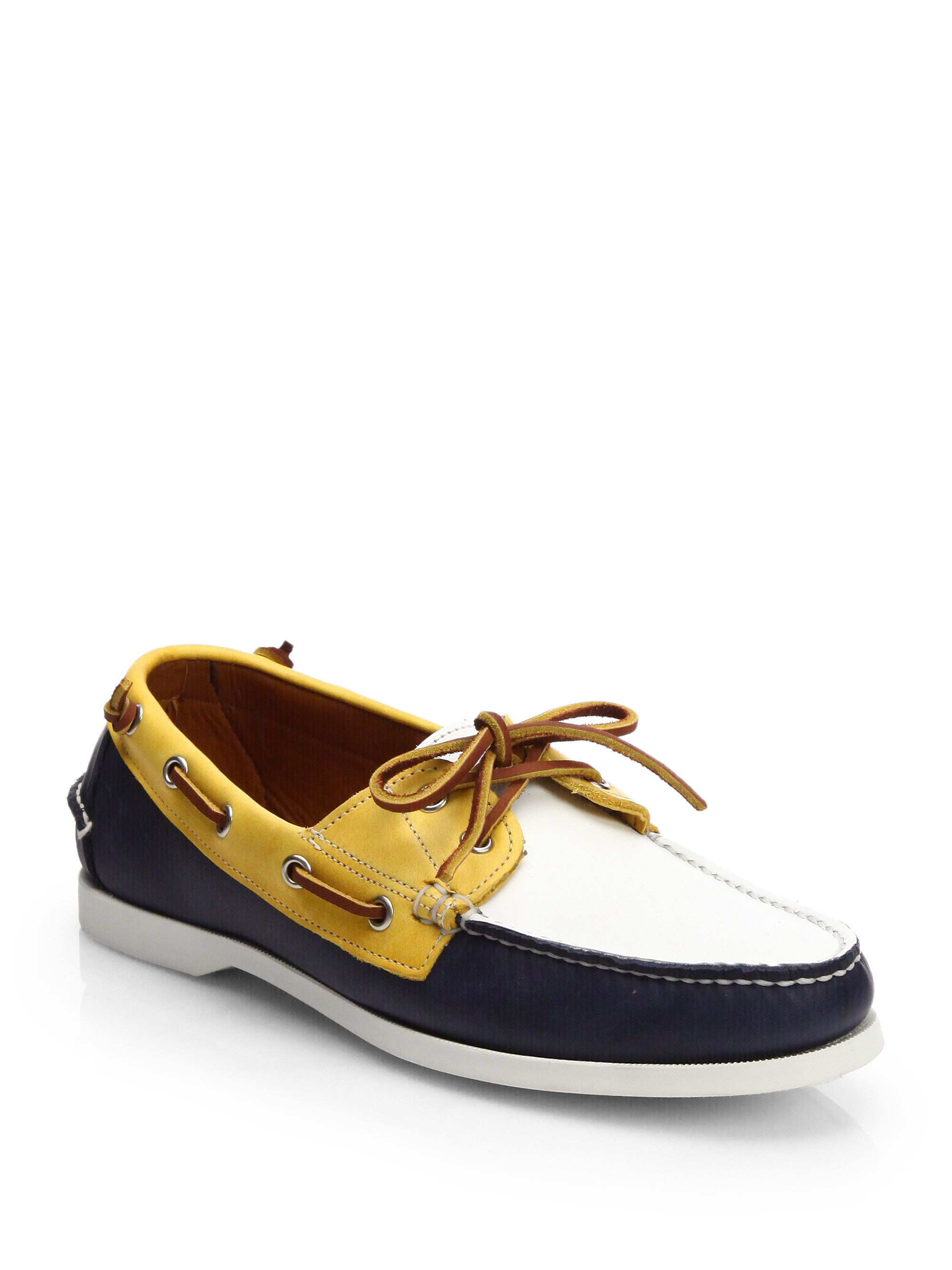 Ralph Lauren Tricolor Leather Boat Shoes in Blue for Men | Lyst