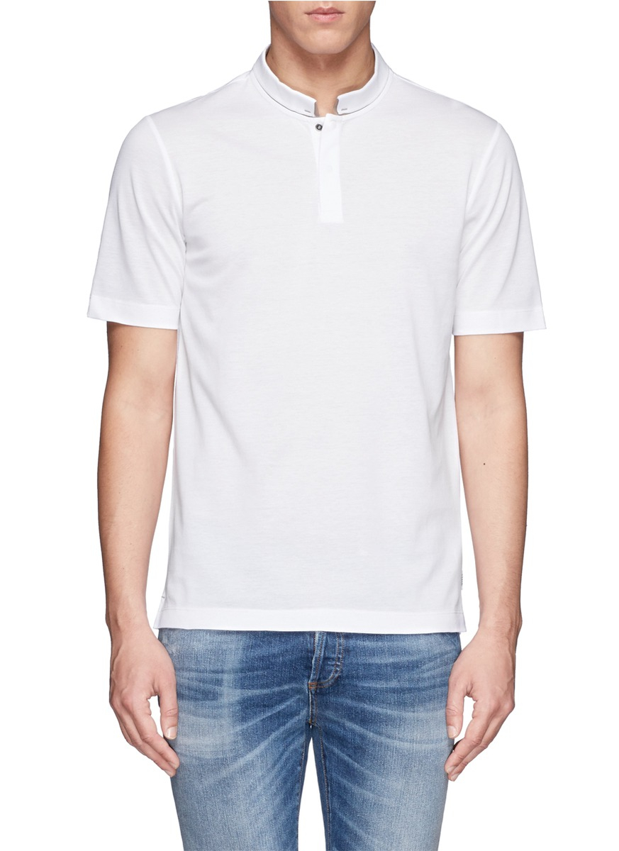 Armani Contrast Mandarin Collar Polo Shirt in White for Men - Lyst