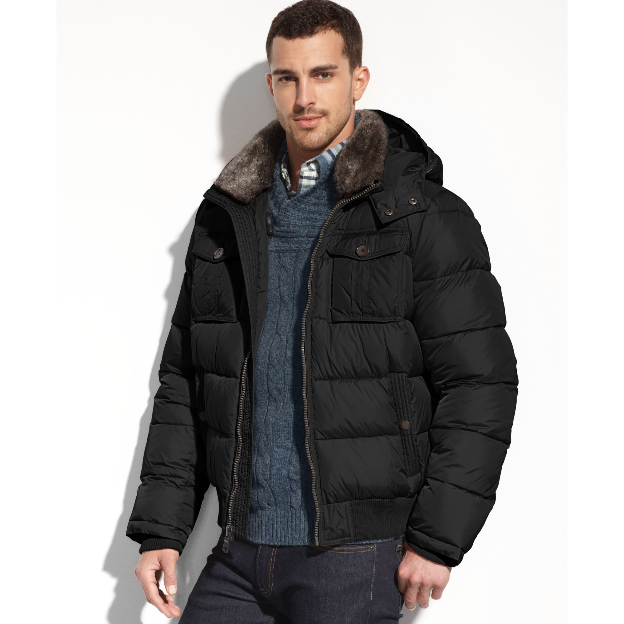 Tommy hilfiger Double Pocket Faux Furtrim Puffer Performance Jacket in ...