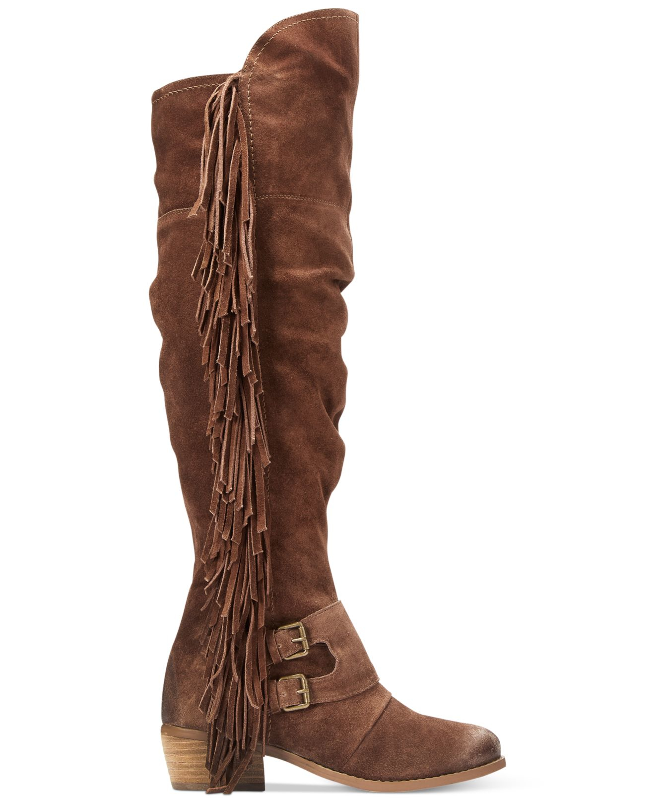 Naughty Monkey Frilly Fanta Over-the-knee Fringe Boots in Brown | Lyst