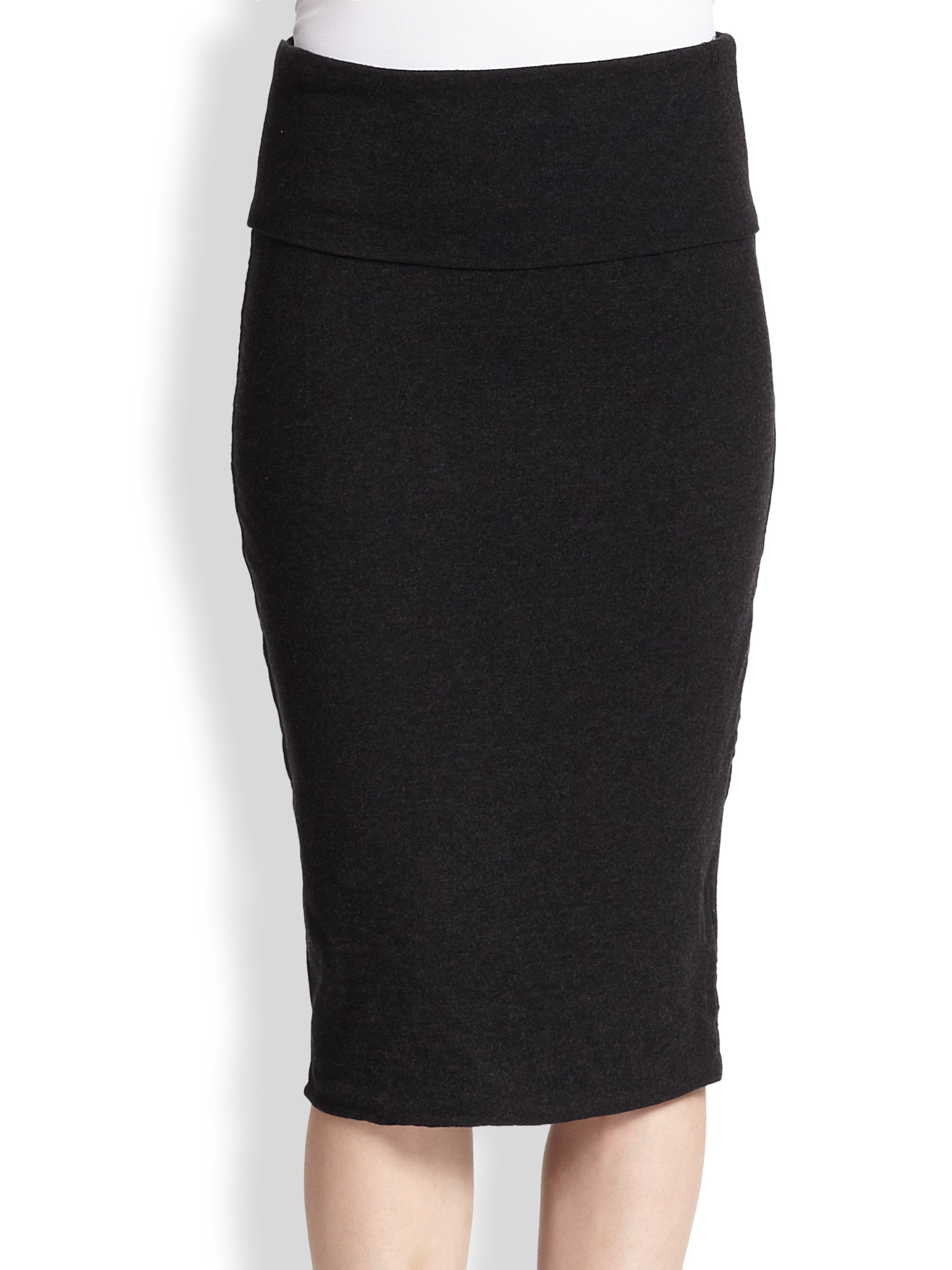 James Perse Stretch Cotton Jersey Pencil Skirt in Black | Lyst