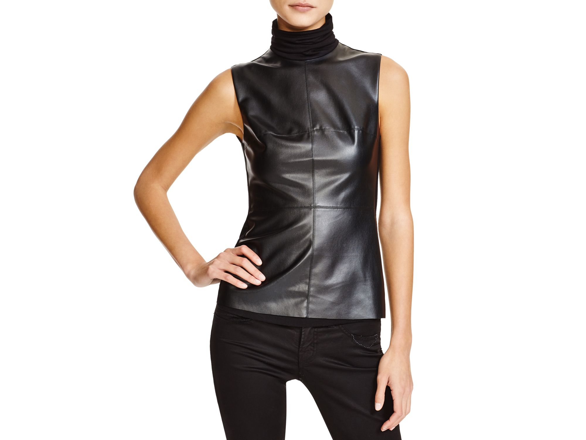 Bailey 44 Manhattan Faux Leatherfront Turtleneck Top in Black Lyst