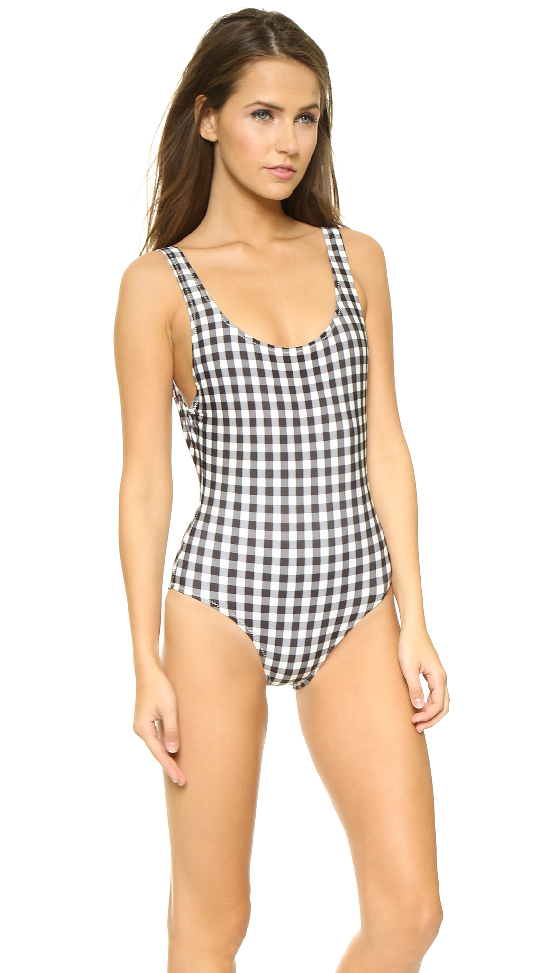 solid and striped gingham one piece
