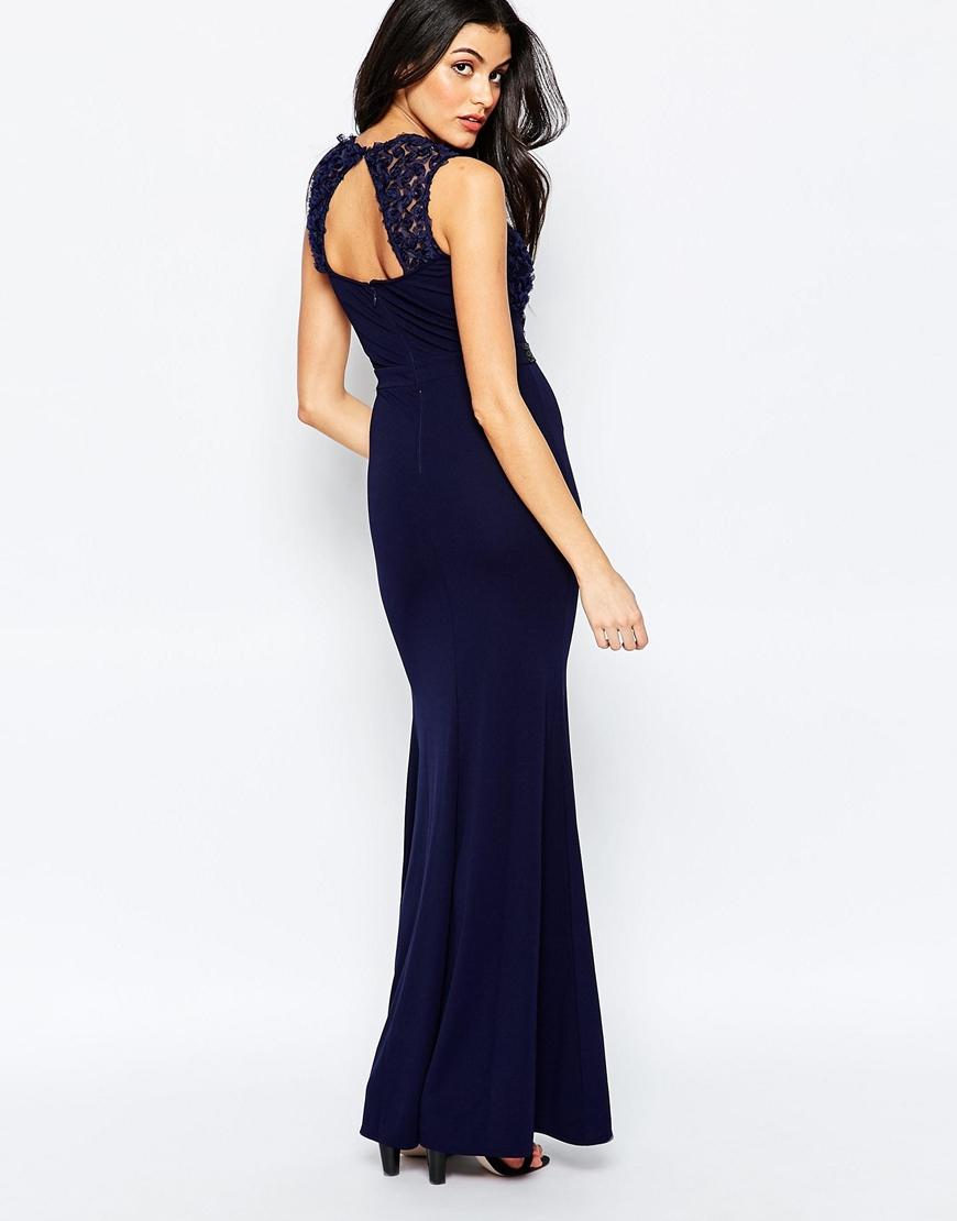 Lipsy Maxi Dress With Sweetheart Mesh Neckline in Navy (Blue) - Lyst
