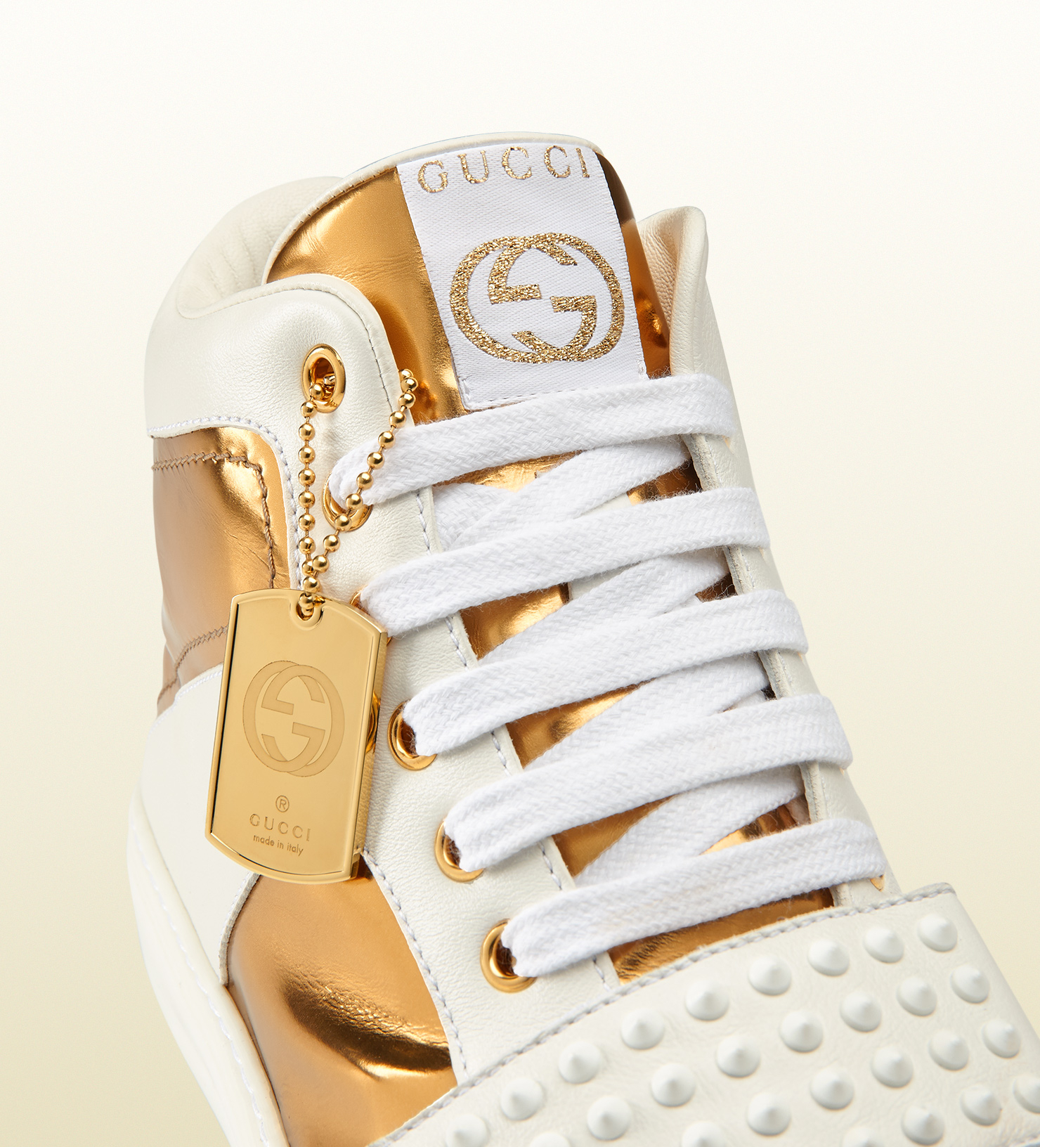 gucci white and gold shoes
