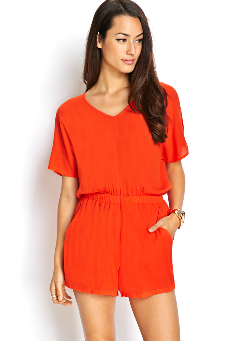 Lyst Forever 21 Dolman Vneck Romper in Orange