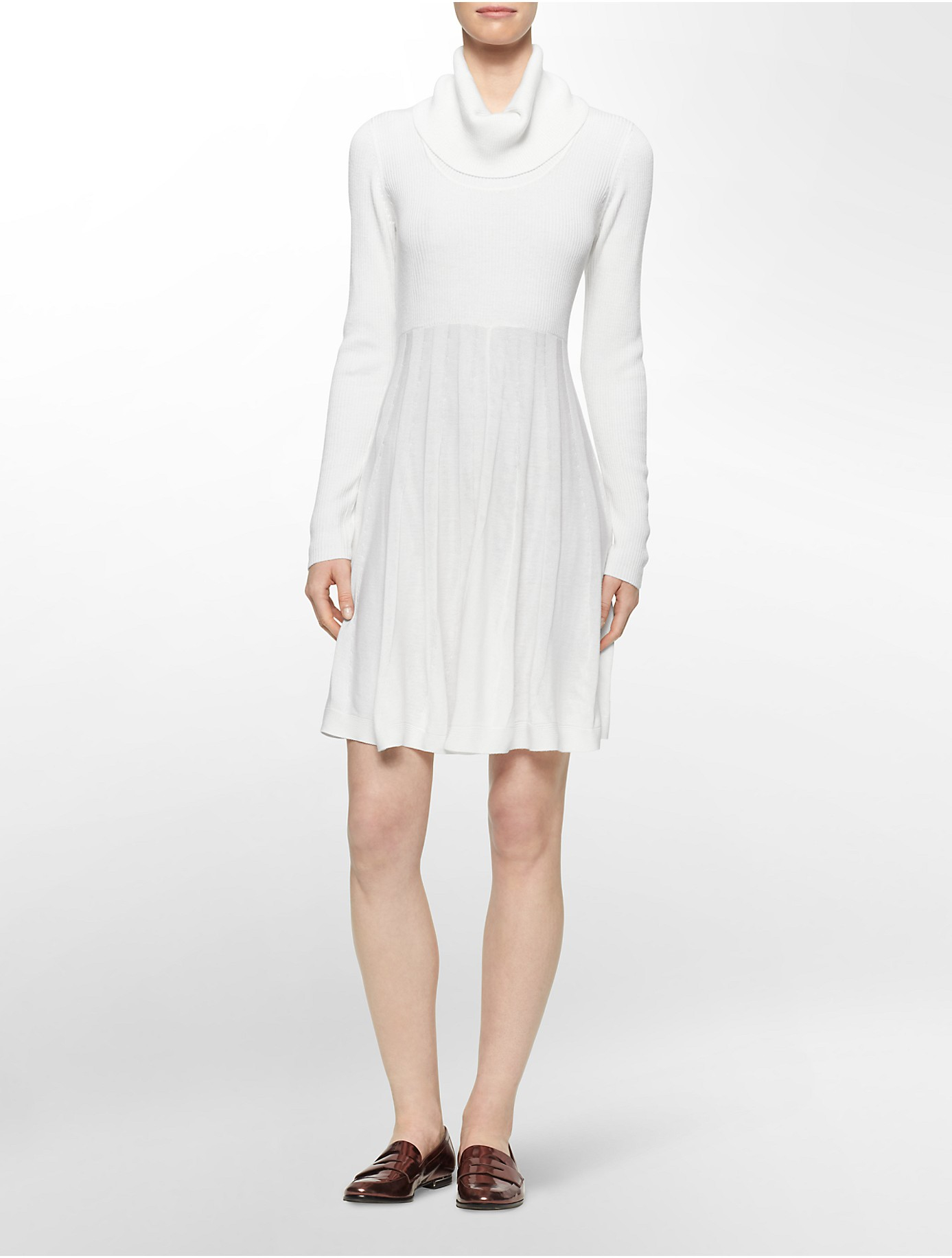 Calvin Klein White Label Pleated Cowl Neck Sweater Dress - Lyst