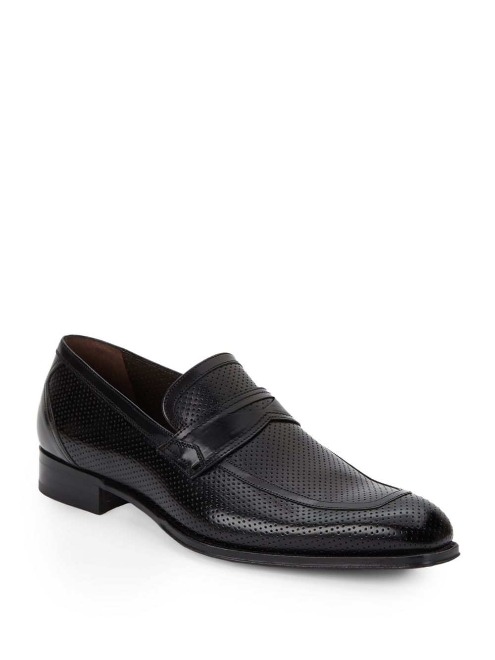 Mezlan Perforated Leather Loafers in Black for Men - Lyst