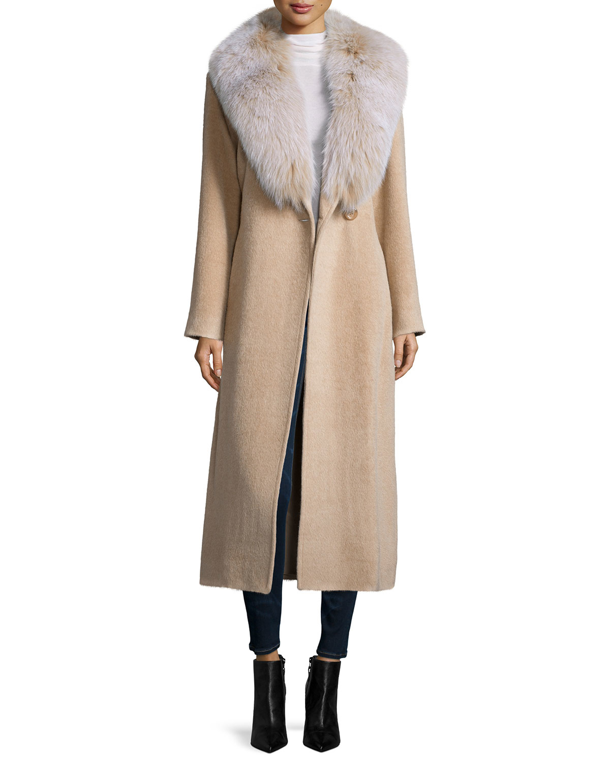 Sofia cashmere Long Alpaca-blend Wrap Coat W/ Fox Fur Collar in ...