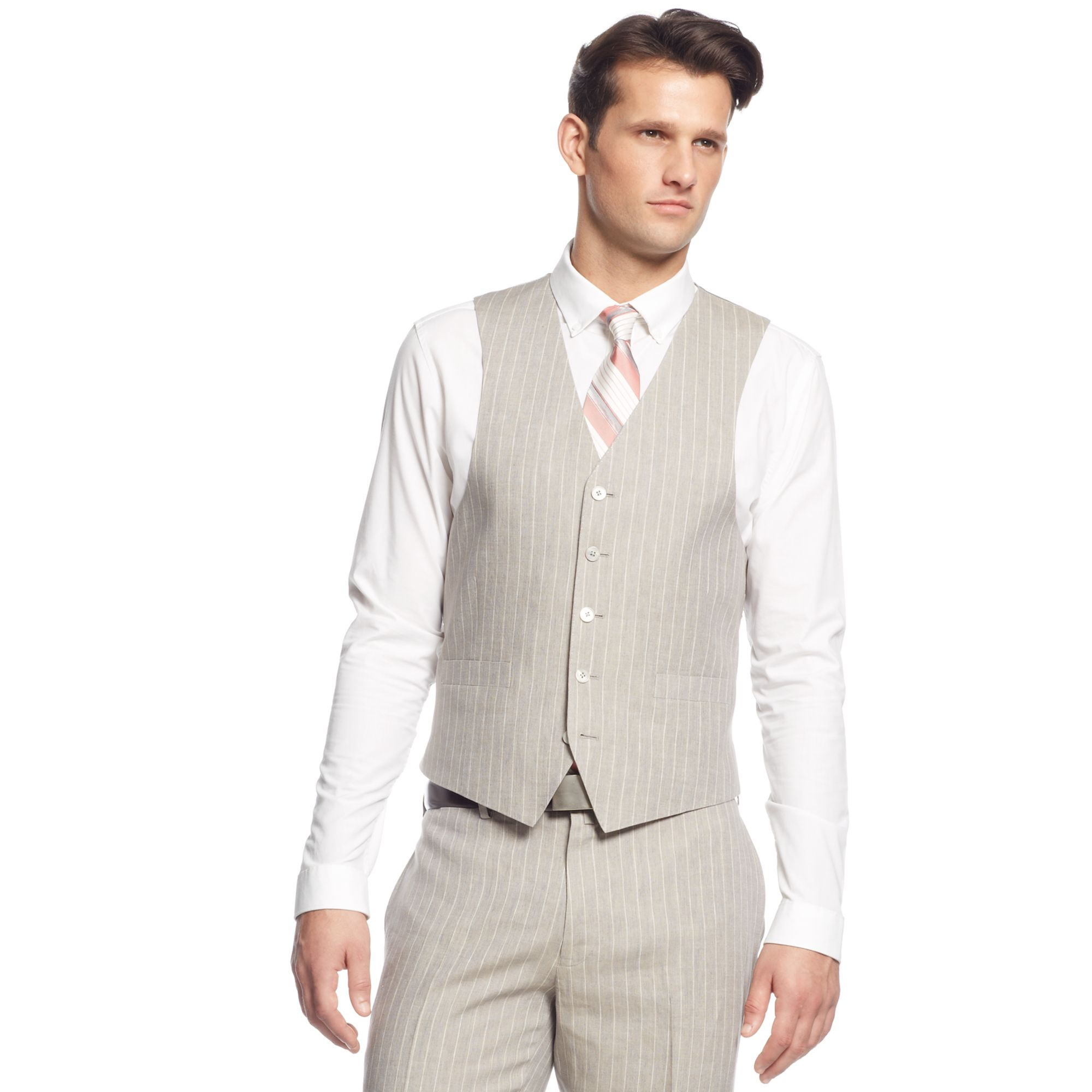 Lyst Lauren By Ralph Lauren Lauren Grey Linen Stripe Vested Suit Slim