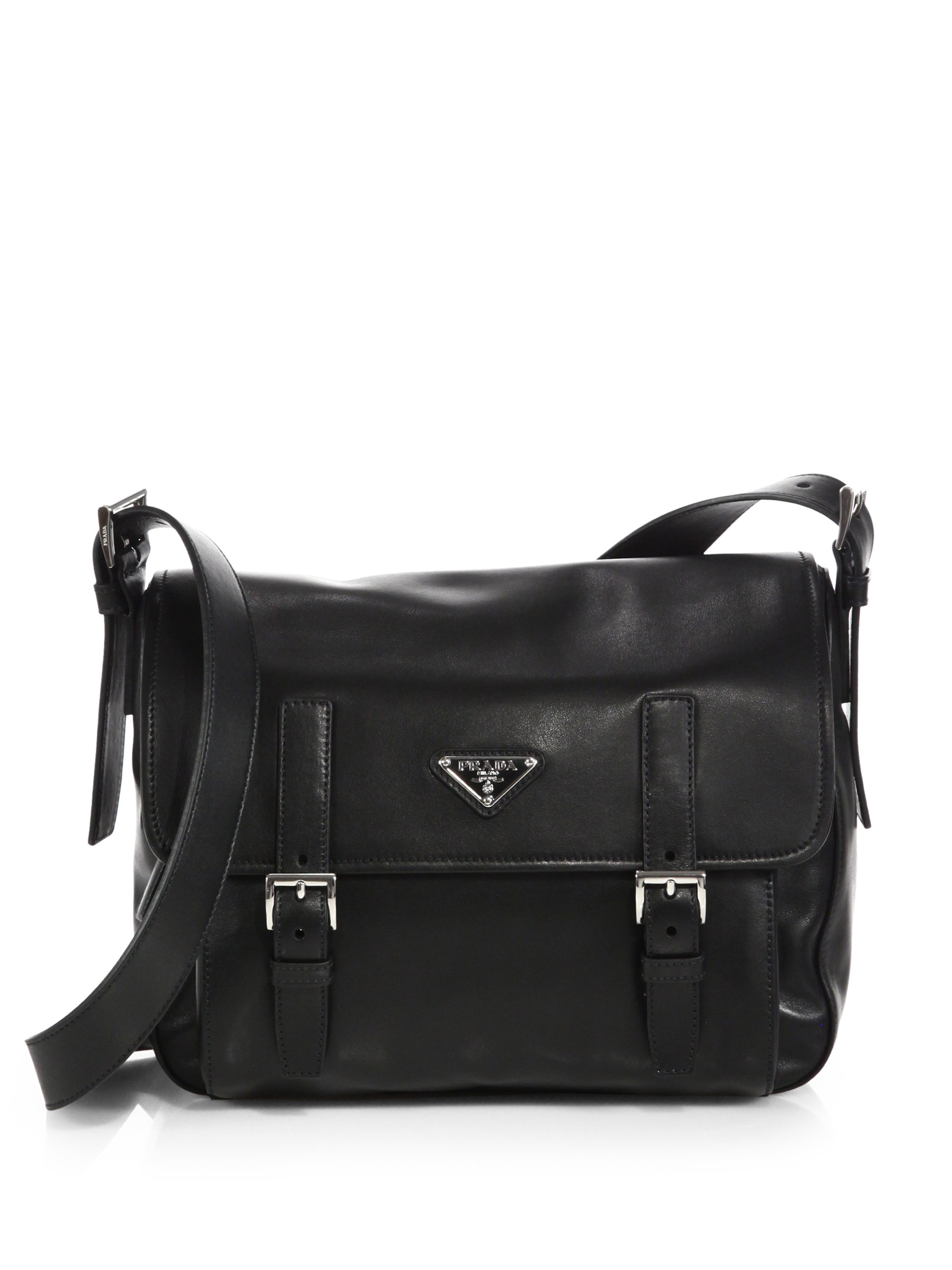 Prada Soft Calf Messenger Bag in Black (NERO-BLACK)