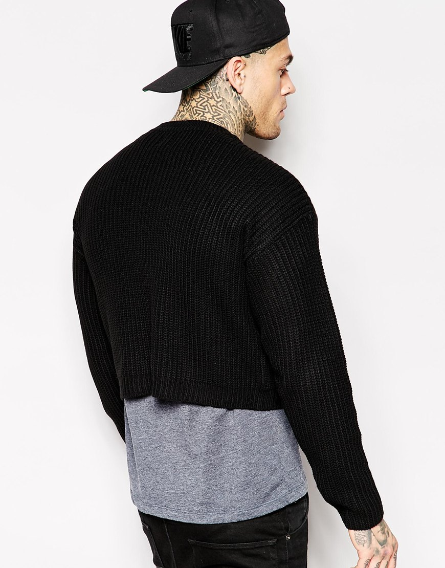 ASOS Cropped Sweater in Black for Men | Lyst