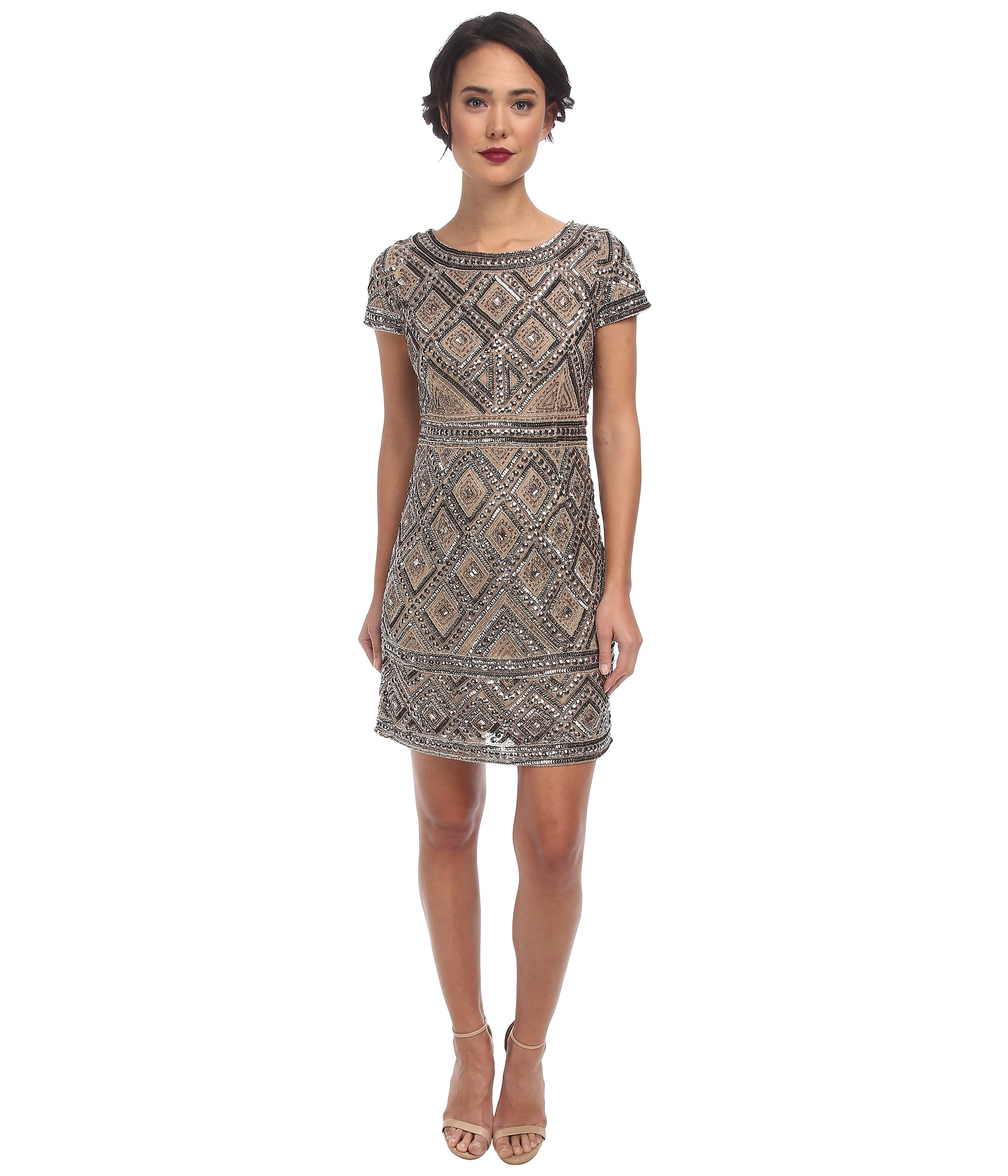 adrianna papell short sleeve beaded sheath dress